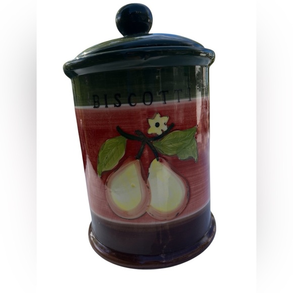 Green and Red Biscotti Jar with Pear Design - Picture 1 of 3